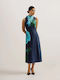 Ted Baker Midi Φόρεμα για Γάμο / Βάπτιση Ντραπέ Σατέν Navy Μπλε