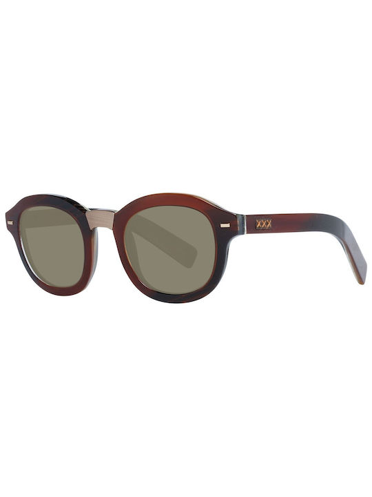 Zegna Women's Sunglasses with Brown Plastic Frame and Brown Lens ZC0011 47E