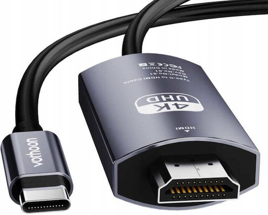 Zenwire HDMI 2.0 Премиум Високоскоростен 4K 60Hz HDR Кабел HDMI Мъжки - USB-C Мъжки 2м Сив