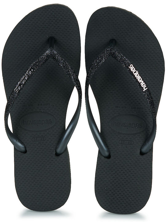 Havaianas Slim Glitter II Flip Flops in Black C...