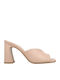 Leather Mules with Chunky High Heel Carne