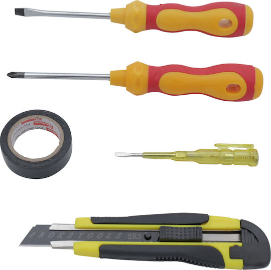 Uncle George Basic Tool Set, Two types of Magnetic Screwdrivers Phillips and Flat, Utility Knife 16cm, Insulating Tape 5.5x5.5cm and Small Electrician's Screwdriver 11cm 03.02.00-0016 Hand Tool Set 5pcs