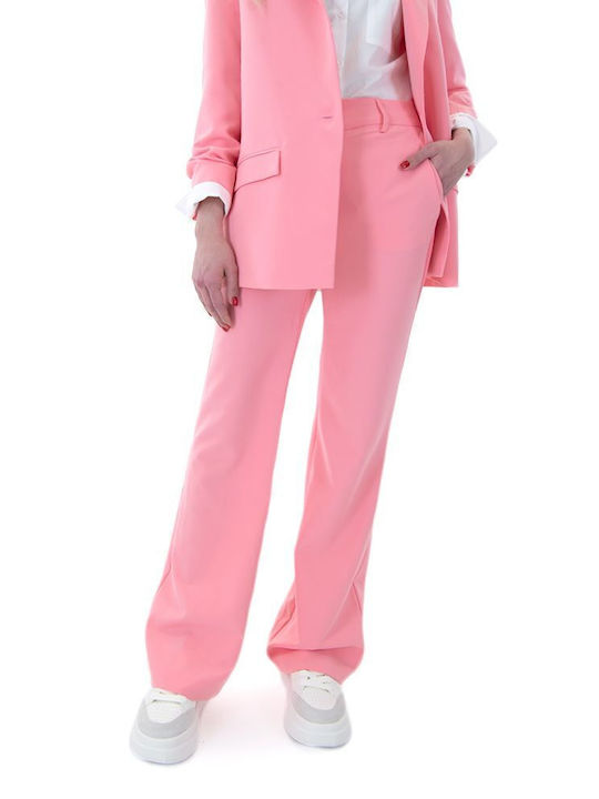 MY T Women's High-waisted Fabric Trousers in Wide Line Pink (s24t8313-pink)