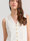 Funky Buddha Short Women's Vest with Buttons White