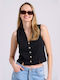 Funky Buddha Short Women's Vest with Buttons Black