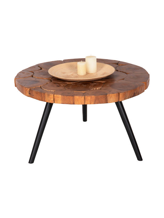 Round Coffee Table Ribben made of Solid Wood Φυσικό-μαύρα L80xW80xH45cm