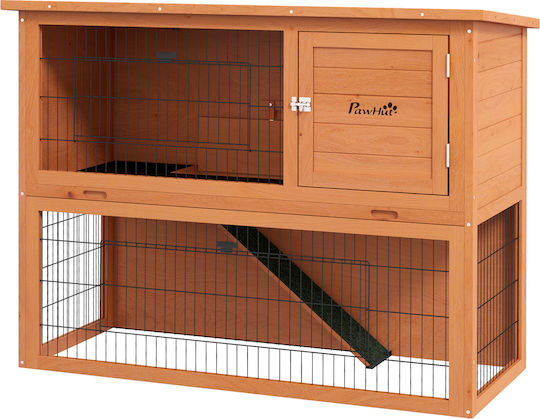 Pawhut 2-Level Wooden Outdoor Hutch Removable Tray 1-2 Rabbits Orange