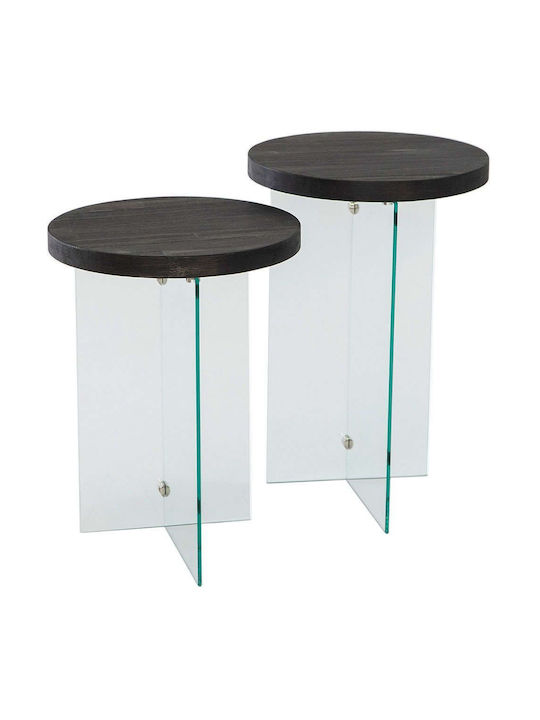 Round Side Table Serenity Glass Clear-anthracite 2pcs L35xW35xH51cm