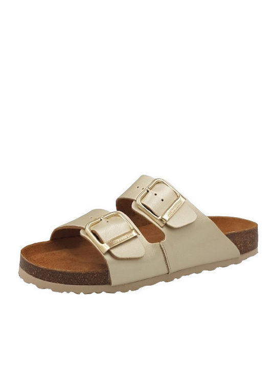 Leder Flache Sandalen für Damen Anatomisch in Gold Farbe