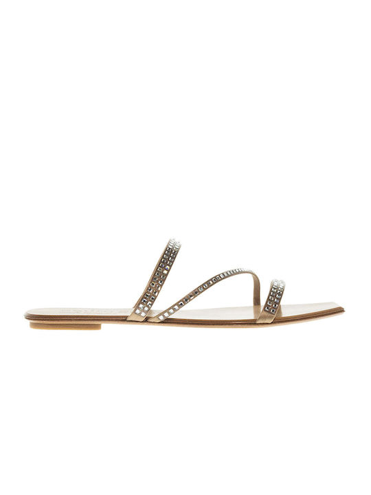 Pedro Garcia Leather Women's Flat Sandals in Beige Color