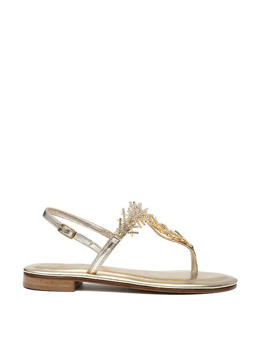 Capri Leather Women's Sandals with Strass Gold