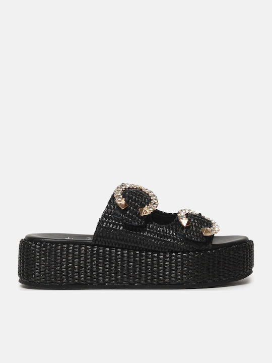 Sandale Casual Damă Flatforme Din Piele Negru