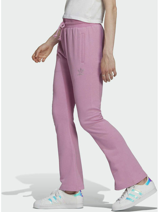 Adidas Παντελόνι Γυναικείας Φόρμας Καμπάνα Ροζ