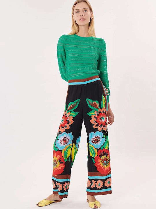 Derhy Women's Fabric Trousers with Elastic Floral