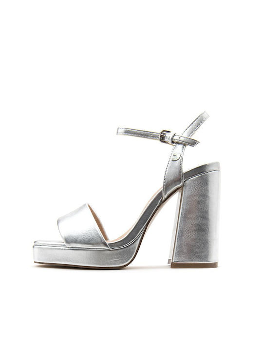 Gioseppo Leather Women's Sandals Silver with High Heel