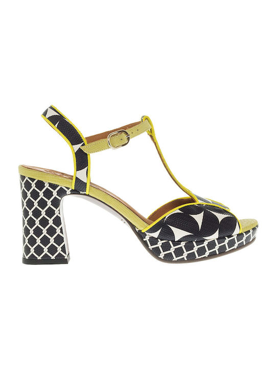 Chie Mihara Leather Women's Sandals Yellow with High Heel