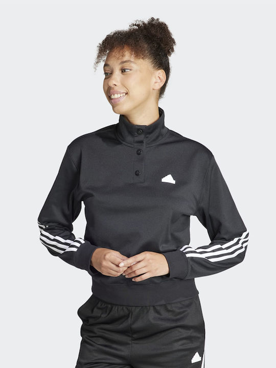 Adidas 3-stripes Button Track Top Γυναικείο Φούτερ Μαύρο