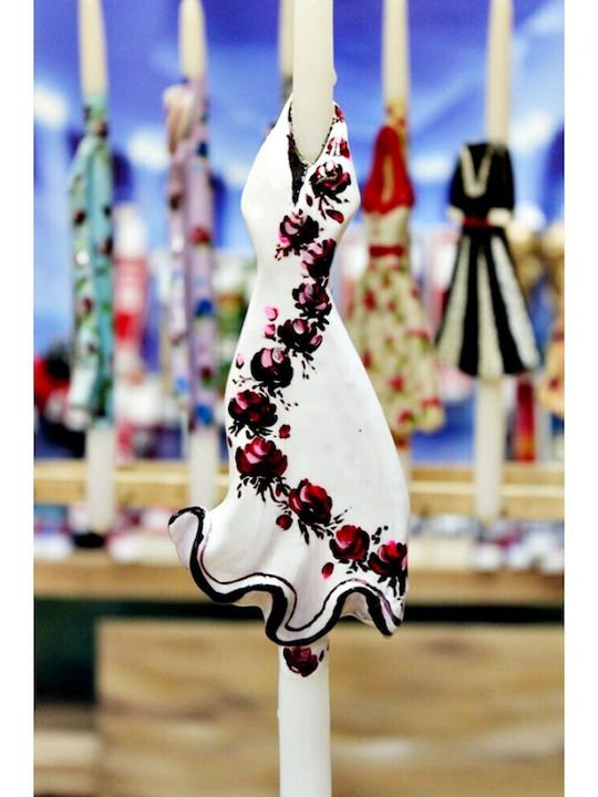 Easter Candle 3d White Dress Red Flowers 001477