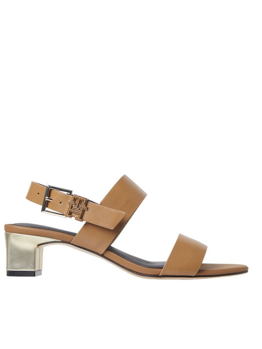 Tommy Hilfiger Leder Damen Sandalen mit niedrigem Absatz in Tabac Braun Farbe