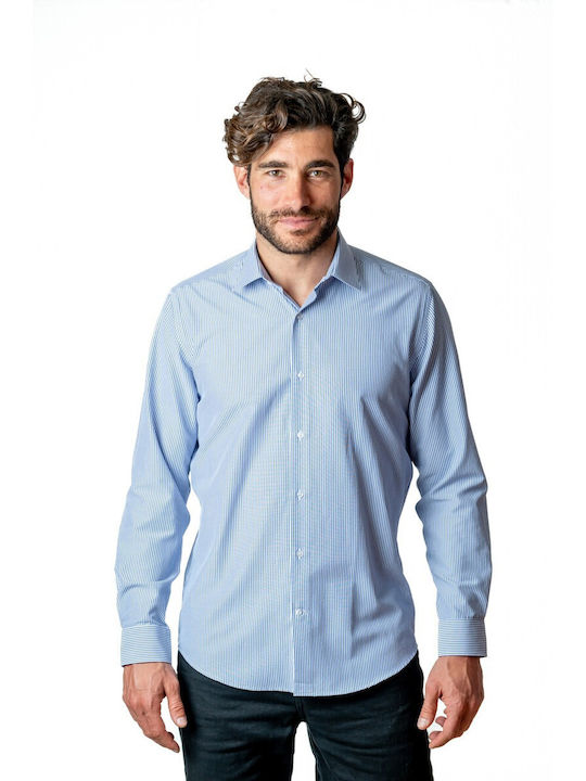 Long Sleeve Cotton Striped Light Blue Shirt