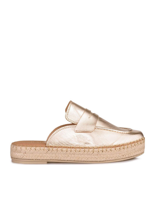 Ragazza Flat Δερμάτινα Mules σε Χρυσό Χρώμα