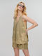 Greek Archaic Kori Women's Summer Blouse Linen Sleeveless with V Neckline Gold