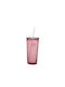 Kaemingk Glass Water made of Glass in Pink Color with straw 330ml