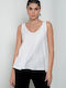 Cento Fashion Women's Blouse Sleeveless with V Neckline White