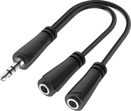 HAMA Καλώδιο Ήχου 3.5mm male - 2x RCA female Μαύρο 0.15m 00200349