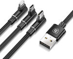 Baseus Geflochten USB zu Blitzschlag / Typ-C / Micro-USB Kabel 3.5A Schwarz 1.2m