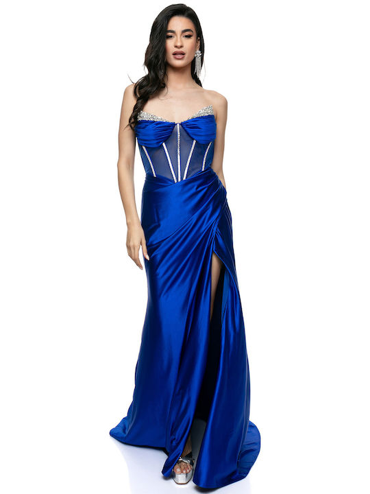 RichgirlBoudoir Maxi Dress Satin with Slit Blue