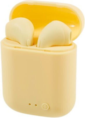 i7 Mini TWS Earbud Bluetooth Handsfree Ακουστικά με Θήκη Φόρτισης Κίτρινα
