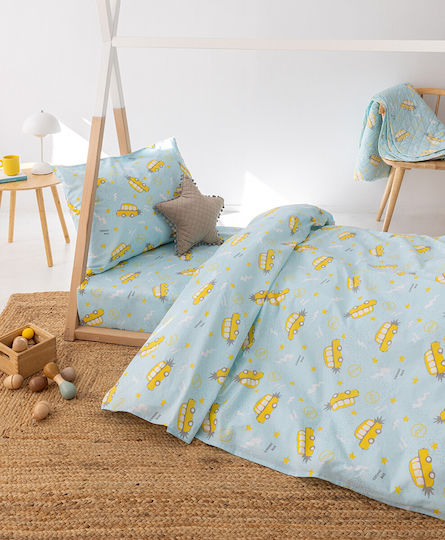 Palamaiki Sheet Set Single with Elastic Band Cotton My Kingdom Blue-yellow 100x200cm 3pcs