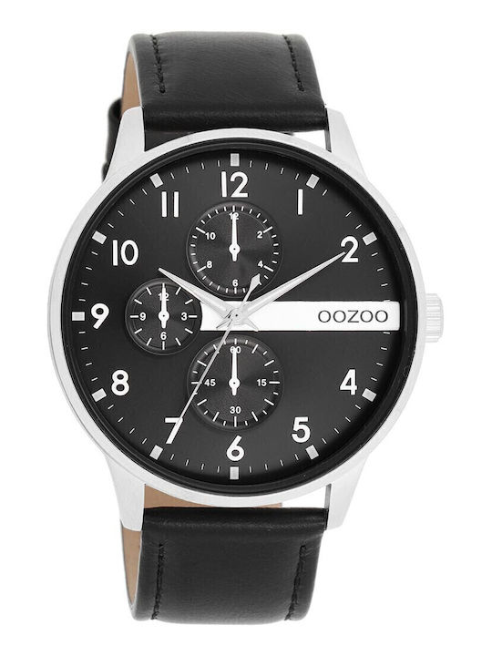 Oozoo Timepieces Ανδρικό Ρολόι 45mm Μπαταρίας με Μαύρο Δερμάτινο Λουράκι
