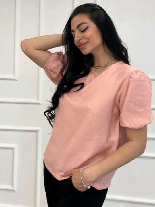 Voice Damen Sommer Bluse Leinen Rosa