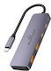 Powertech Hub 4 Θυρών USB 3.2 με σύνδεση USB-C Γκρι