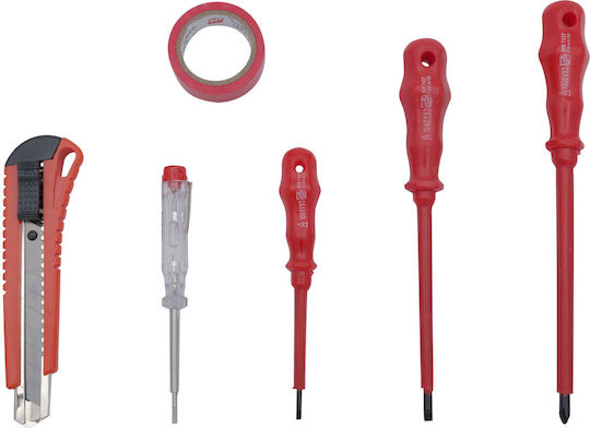 Uncle George 03.02.00-0005 Uncle George Hand Tool Set Small Set of Electrical Tools Tape 5.5x5.5cm Cross Screwdriver with Plastic Handle length 24cm Straight Screwdriver length 21cm with Plastic Handle Test Screwdriver length 14cm with Plastic Handle 6 Pieces