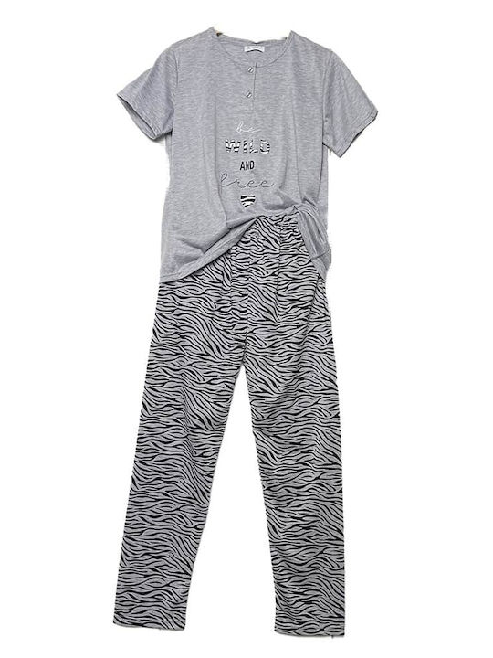 Sorrisino Sommer Damen Pyjama-Set Baumwolle Gray