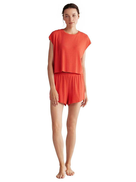 Penye Mood Sommer Damen Pyjama-Shorts Orange