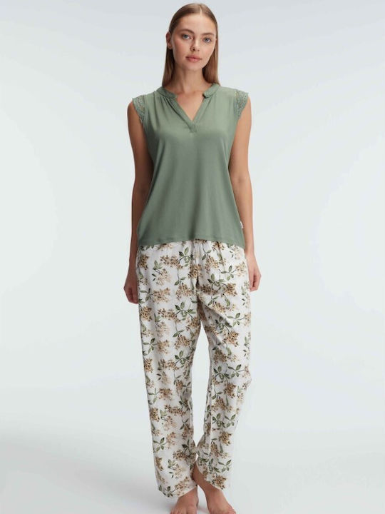 Women's Sleeveless Long Pants Pyjama Anil 9939 OIL As shown in the picture