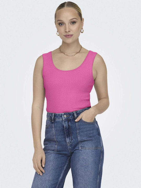 Only Γυναικείο Crop Top Βαμβακερό Αμάνικο Φούξια