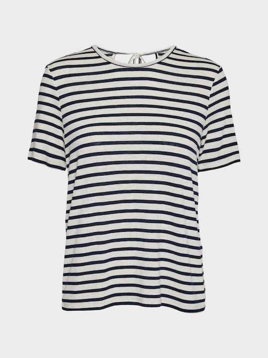 Vero Moda Damen Sommer Bluse Leinen Gestreift Weiß