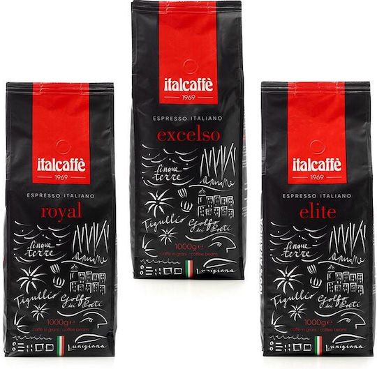 Italcafe Espresso Coffee Top Bar Whole Beans Royal, Excelso, Elite 3x1kg