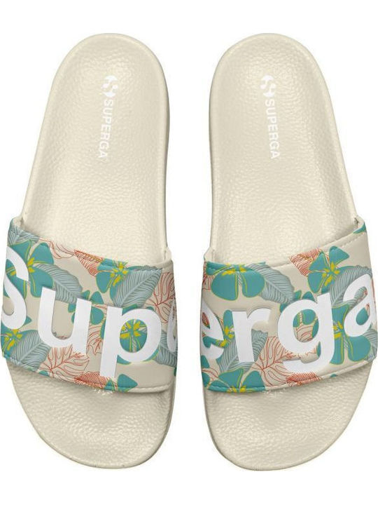 Superga Слайдове с Принт Хибискус в Бежов Цвят