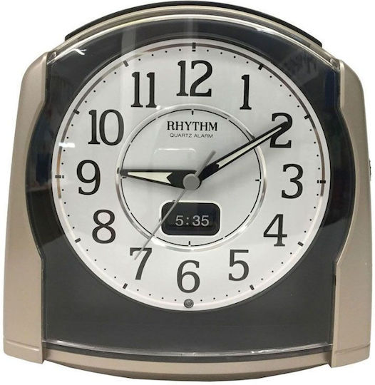 Rhythm Silent Tabletop Digital Clock Plastic with Alarm Clock Gold 8RE628WR18