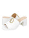 Merrion Leder Mules mit Chunky Absatz in Weiß Farbe