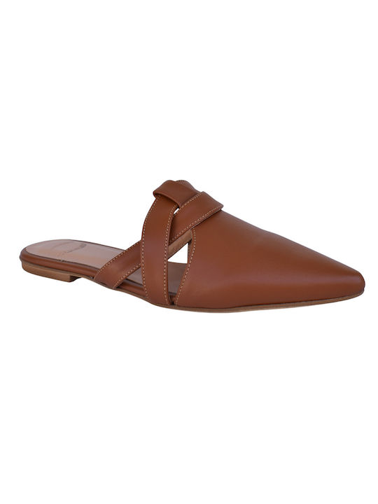 Philio Heel Leather Mules Tabac Brown