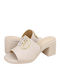 Merrion Leather Mules with Chunky Heel in Ecru Color