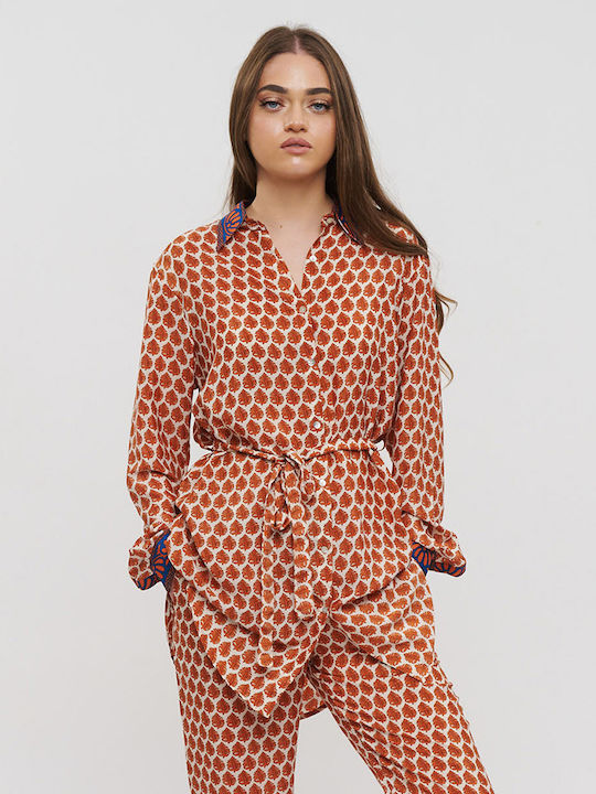 Langärmelig Damen Hemd Beige/orange