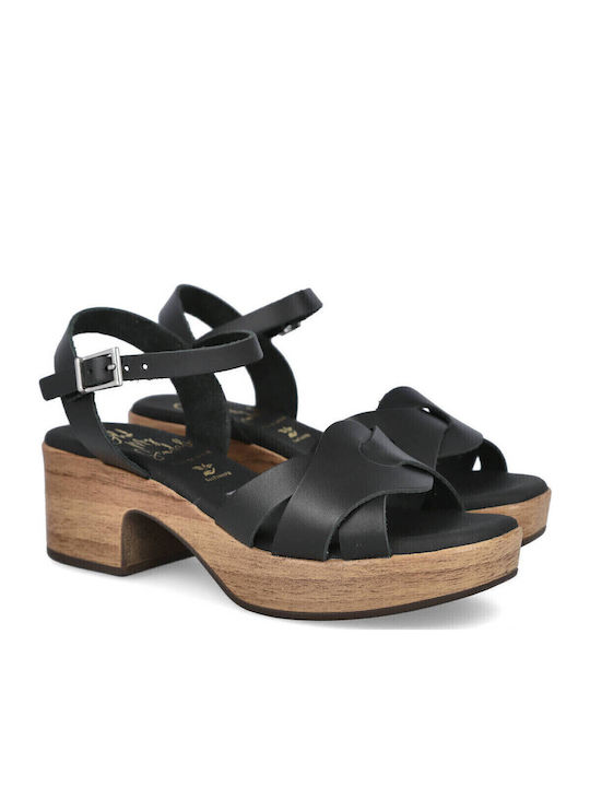Oh My Sandals Δερμάτινα Πέδιλα Μαύρα